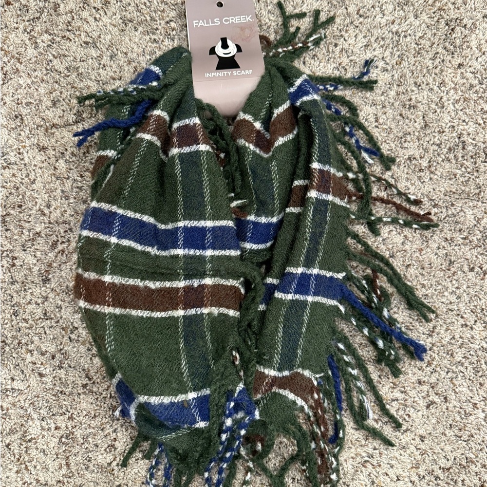 Falls Creek Green and Blue Plaid Infinity Scarf